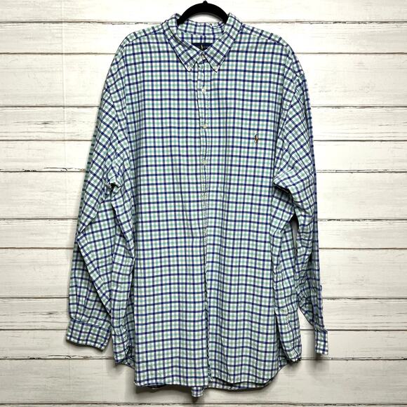 Ralph Lauren Blue White Plaid Button Down Size 4X Tall - Picture 1 of 8